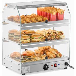 imageROVSUN 2Tier Food Warmer Pizza Warmer Countertop Food Warmer Display Pretzel Warmer with LED Lighting Front and Rear Doors Electric Catering Hot Box Acrylic for Buffet Restaurant Cafe3Tier