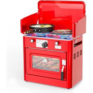 imageROVSUN 2in1 Camping Stove with Propane Oven Portable 2 Burner Stove ampamp Outdoor Oven Combo with Autoignition ampamp Thermometer for Camping Backyard Picnic