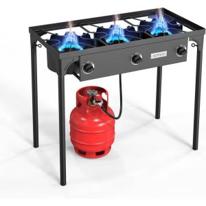 imageROVSUN 3 Burner Propane Gas Stove 225000 BTU High Pressure Outdoor Camping Burner with CSA Listed Regulator Picnic Cooker Perfect for Home Brewing Maple Syrup Patio Turkey Frying Canning3 BurnerClassic