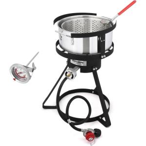 imageROVSUN 30QT Turkey Fryer with Boiler Steamer Set Basket ampamp 55000BTU Propane Burner Outdoor Deep Fryer ampamp Seafood Crawfish Boil Pot with Thermometer Marinade Injector Turkey Rack ampamp Rack Lifter10QT