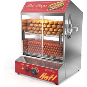 imageROVSUN 317QT30L Hot Dog Steamer 2Tier Hut Steamer Hot Dog Steamer with 175 Hot Dogs ampamp 40 Buns Capacity Bun Warmer Cooker with Removable Shelves Food Clip for Party Event Concession Stand423QT