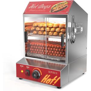 imageROVSUN 317QT30L Hot Dog Steamer 2Tier Hut Steamer Hot Dog Steamer with 175 Hot Dogs ampamp 40 Buns Capacity Bun Warmer Cooker with Removable Shelves Food Clip for Party Event Concession Stand317QT