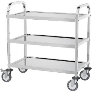 imageROVSUN 3Tier Stainless Steel Utility Cart with Wheels Commercial Rolling Serving Cart 330lbs Capacity kitchen trolley Storage Shelf for Restaurant Office Warehouse 156quotD293quotW329quotH Silver