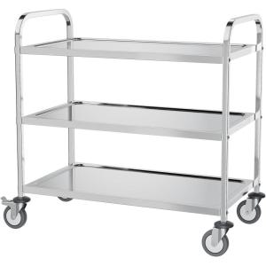 imageROVSUN 3Tier Stainless Steel Utility Cart with Wheels Commercial Rolling Serving Cart 330lbs Capacity kitchen trolley Storage Shelf for Restaurant Office Warehouse 195quotD374quotW368quotH Silver