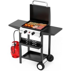 imageROVSUN 4 Burner Portable Propane Griddle with Enameled Tray ampamp Lid 40000 BTU Tabletop Flat Top Gas Grill with Electronic Ignition ampamp Regulator for Outdoor Cooking Camping BBQ Tailgating2 Burner  Freestanding