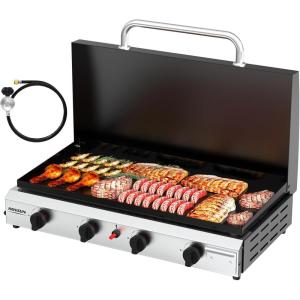 imageROVSUN 4 Burner Portable Propane Griddle with Enameled Tray ampamp Lid 40000 BTU Tabletop Flat Top Gas Grill with Electronic Ignition ampamp Regulator for Outdoor Cooking Camping BBQ Tailgating4 Burner  Tabletop