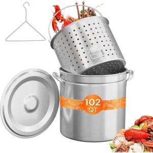 imageROVSUN 44QT Stainless Steel Seafood Boil Pot with Strainer Basket Lid ampamp Hook Versatile Stock Pot for Crab Lobster Shrimp Boiling HeavyDuty Turkey Fryer for Outdoor Cooking ampamp Gatherings102QT