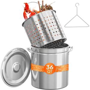 imageROVSUN 44QT Stainless Steel Seafood Boil Pot with Strainer Basket Lid ampamp Hook Versatile Stock Pot for Crab Lobster Shrimp Boiling HeavyDuty Turkey Fryer for Outdoor Cooking ampamp Gatherings36QT