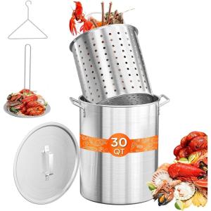 imageROVSUN 44QT Stainless Steel Seafood Boil Pot with Strainer Basket Lid ampamp Hook Versatile Stock Pot for Crab Lobster Shrimp Boiling HeavyDuty Turkey Fryer for Outdoor Cooking ampamp Gatherings30QT