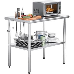 imageROVSUN 48 x 24 Stainless Steel Table for Prep ampamp WorkCommercial Worktables ampamp Workstations NSF Heavy Duty Metal Table with Adjustable UnderShelf for Kitchen Restaurant Home Hotel Outdoor30 x 24