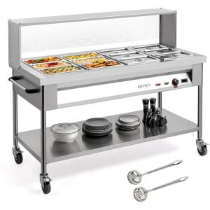 imageROVSUN 48QT 1500W Electric Commercial Food Warmer 6Pan Steam Table 8QTPan Stainless Steel Bain Marie Countertop wAcrylic Shield Temperature Control ampamp Lid for Buffet Restaurant 110V96QTFreestanding