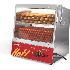 imageROVSUN 49QT46L Hot Dog Steamer 2Tier Hut Steamer Hot Dog Steamer Bun Warmer Cooker 270 Hot Dogs ampamp 58 Buns Capacity with Drawer Removable Shelves Food Clip for Party Event Concession Stand32QT