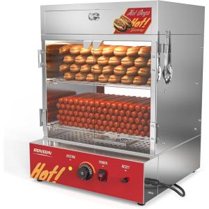 imageROVSUN 49QT46L Hot Dog Steamer 2Tier Hut Steamer Hot Dog Steamer Bun Warmer Cooker 270 Hot Dogs ampamp 58 Buns Capacity with Drawer Removable Shelves Food Clip for Party Event Concession Stand49QT