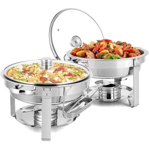 imageROVSUN 5 Qt 4 Pack Chafing Dishes for Buffet NSF Stainless Steel Round Chafers for Catering Buffet Servers and Warmers Set with Glass Lid ampamp Lid Holder Stackable Design for Wedding Party Event2 Packs