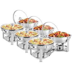 imageROVSUN 5 Qt 4 Pack Chafing Dishes for Buffet NSF Stainless Steel Round Chafers for Catering Buffet Servers and Warmers Set with Glass Lid ampamp Lid Holder Stackable Design for Wedding Party Event6 Packs