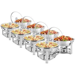imageROVSUN 5 Qt 4 Pack Chafing Dishes for Buffet NSF Stainless Steel Round Chafers for Catering Buffet Servers and Warmers Set with Glass Lid ampamp Lid Holder Stackable Design for Wedding Party Event8 Packs