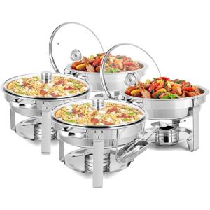 imageROVSUN 5 Qt 4 Pack Chafing Dishes for Buffet NSF Stainless Steel Round Chafers for Catering Buffet Servers and Warmers Set with Glass Lid ampamp Lid Holder Stackable Design for Wedding Party Event4 Packs