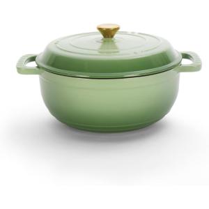 imageROVSUN 5 Quart Enameled Cast Iron Dutch Oven with Lid Dual Handles Oven Safe up to 500F or on Stovetop Compatible for Braising Stews Roasting Bread BakingBlueSage Green