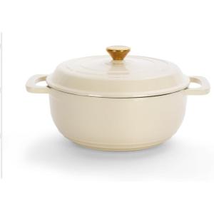 imageROVSUN 5 Quart Enameled Cast Iron Dutch Oven with Lid Dual Handles Oven Safe up to 500F or on Stovetop Compatible for Braising Stews Roasting Bread BakingBlueCream White