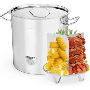 imageROVSUN 52QT Stainless Steel Tamale Steamer Pot Steam Pots for Cooking with Water Fill Spout Steamer with Divider and Rack Ideal for Seafood Crab Vegetables lobster52QT