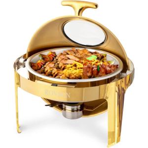 imageROVSUN 6QT Gold Chafing Dishes for Buffet Roll Top Chafing Dish Buffet Set Oval Stainless Steel Chafers and Buffet Warmers Sets with Thick Frame for Catering Events Parties Weddings Dinners