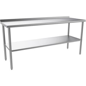 imageROVSUN 72 x 24 Stainless Steel Table for Prep ampamp WorkCommercial Worktables ampamp WorkstationsHeavy Dut Metal Table with Adjustable UnderShelf ampamp Backsplash for Kitchen RestaurantHomeHotel72x 24