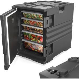 imageROVSUN 82QT109 QT Insulated Food Pan Carrier Hot Box Food Warmer wWheels Double Buckles and Handles Stackable Hot Boxes for Catering Restaurant Canteen Family PartyBlack