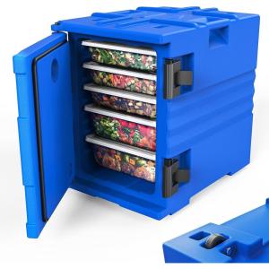 imageROVSUN 82QT109 QT Insulated Food Pan Carrier Hot Box Food Warmer wWheels Double Buckles and Handles Stackable Hot Boxes for Catering Restaurant Canteen Family PartyBlue