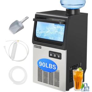 imageROVSUN 90LBS24H Countertop Ice Maker with 2 Water Inlets ampamp Appointment Function Freestanding Ice Machine with 11lbs Storage Bin Ice Scoop Drain Pipe ampamp Water Filter BlackSilver  Black