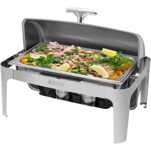 imageROVSUN Chafing Dish Buffet Set 9 Quart Roll Top Stainless Steel Chafer NSF Rectangular Set with Food Pan Water Pan and Fuel Holders for Wedding Parties Banquet Catering Events1 Pack