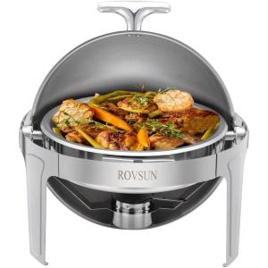 imageROVSUN Chafing Dish Buffet Set6 Quart Roll Top Stainless Steel Chafer NSF Round Set with Food Pan Water Pan and Fuel Holders for Wedding Parties Banquet Catering Events6 QT1 Pack