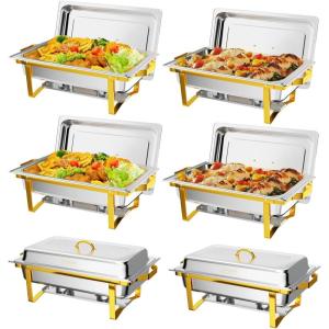 imageROVSUN Chafing Dishes for Buffet 2 Pack 9QT Chafing Dishes Elegant Gold ampamp Silver with RolledEdge Design Catering Chafer Warmer Set with Folding Frame for Party Wedding Banquet6 Pack