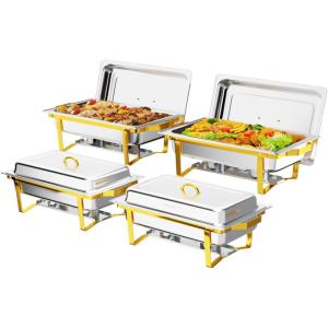 imageROVSUN Chafing Dishes for Buffet 2 Pack 9QT Chafing Dishes Elegant Gold ampamp Silver with RolledEdge Design Catering Chafer Warmer Set with Folding Frame for Party Wedding Banquet4 Pack