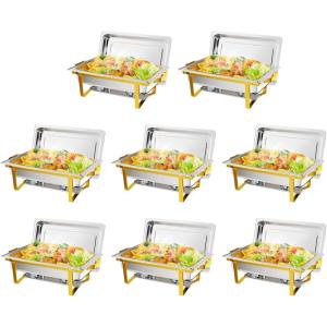 imageROVSUN Chafing Dishes for Buffet 2 Pack 9QT Chafing Dishes Elegant Gold ampamp Silver with RolledEdge Design Catering Chafer Warmer Set with Folding Frame for Party Wedding Banquet8 Pack