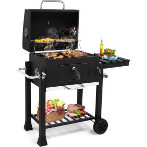 imageROVSUN Charcoal Grill with Two Side Tables Extra Large Cooking Area Two Individual Lifting Charcoal Trays Pullout Ash Tray Perfect BBQ Grill for Outdoor Picnic BlackLarge