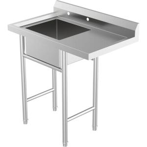 imageROVSUN Commercial Double Bowl Kitchen Sink 304 Stainless Steel Free Standing Utility Sink for Kitchen Laundry Room Garage Restaurant 35821340single bowlworktop