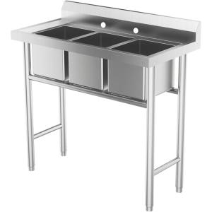 imageROVSUN Commercial Double Bowl Kitchen Sink 304 Stainless Steel Free Standing Utility Sink for Kitchen Laundry Room Garage Restaurant 35821340triple bowl