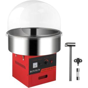 imageROVSUN Cotton Candy Machine 21 Inch Electric Commercial Cotton Candy Maker Machine Candy Floss Machine wStainless Steel Bowl Sugar Scoop and Large Storage Drawer Home Party Carnival PinkRedwith Cover