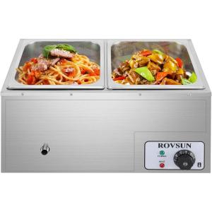 imageROVSUN Electric Soup Warmer 22QT Commercial Food Warmer Steam Table Countertop Bain Marie with Three 74QT Pots 86185F Adjustable Temperature Lid and Tap for Buffet Restaurant 1200W2 Pan