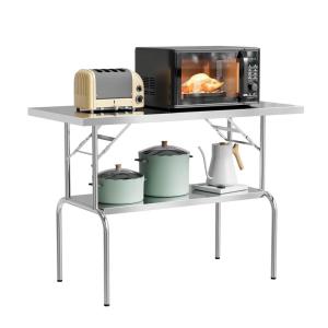 imageROVSUN Folding Stainless Steel Table 48 x 24 Inches Portable Commercial Folding Prep Table with Undershelf NSF Heavy Duty Foldable Table for Home Kitchen Restaurant Hotel Outdoor Camping Picnic