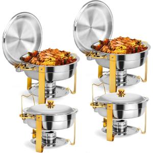 imageROVSUN Gold Chafing Dishes for Buffet 6QT 2 Pack Round Stainless Steel Chafing Dish Set with Lid Holder Buffet Warmer Set for Parties Christmas Gatherings Catering Events Weddings4 Pack