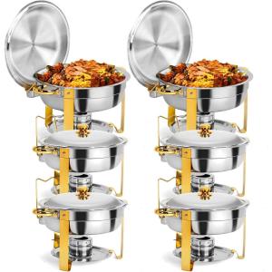imageROVSUN Gold Chafing Dishes for Buffet 6QT 2 Pack Round Stainless Steel Chafing Dish Set with Lid Holder Buffet Warmer Set for Parties Christmas Gatherings Catering Events Weddings6 Pack