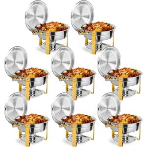 imageROVSUN Gold Chafing Dishes for Buffet 6QT 2 Pack Round Stainless Steel Chafing Dish Set with Lid Holder Buffet Warmer Set for Parties Christmas Gatherings Catering Events Weddings8 Pack
