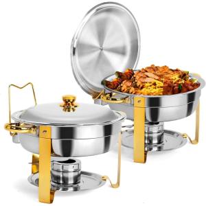imageROVSUN Gold Chafing Dishes for Buffet 6QT 2 Pack Round Stainless Steel Chafing Dish Set with Lid Holder Buffet Warmer Set for Parties Christmas Gatherings Catering Events Weddings5 QT2 Packs
