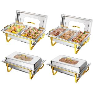 imageROVSUN Gold Chafing Dishes for Buffet 9QT Chafing Dish Buffet Set with Glass Lid Stainless Steel Buffet Servers and Warmers with Folding Frame ampamp 3 13 Size Pan for Parties Weddings Catering Events4