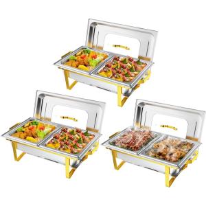 imageROVSUN Gold Chafing Dishes for Buffet 9QT Chafing Dish Buffet Set with Glass Lid Stainless Steel Buffet Servers and Warmers with Folding Frame ampamp 3 13 Size Pan for Parties Weddings Catering Events3