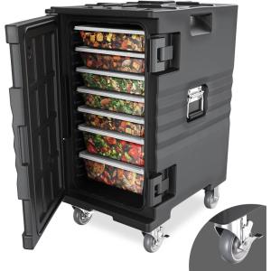 imageROVSUN Hot Box Food Warmer Insulated Food Pan Carrier wLockable Wheels Double Buckles and Handles Stackable Hot Boxes for Catering Restaurant Canteen Family PartyBlack