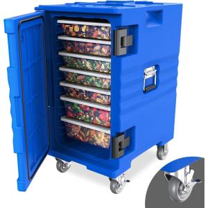 imageROVSUN Hot Box Food Warmer Insulated Food Pan Carrier wLockable Wheels Double Buckles and Handles Stackable Hot Boxes for Catering Restaurant Canteen Family PartyBlue