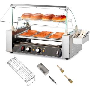 imageROVSUN Hot Dog Cart  Mobile Stand for 57 Rollers Hot Dog Machine with Shelfs Handles ampamp Wheels Concession Stands Fairs Events Use7 Roller