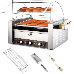 imageROVSUN Hot Dog Cart for 57 Rollers Hot Dog Machine wStorage Bin ampamp Shelves HeavyDuty Steel Mobile Stand for Concession Stands Fairs Events11 Rollers